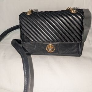 Vintage Antonio Scepi Black Quilted  Leather Crossbody Bag with Gold Accents